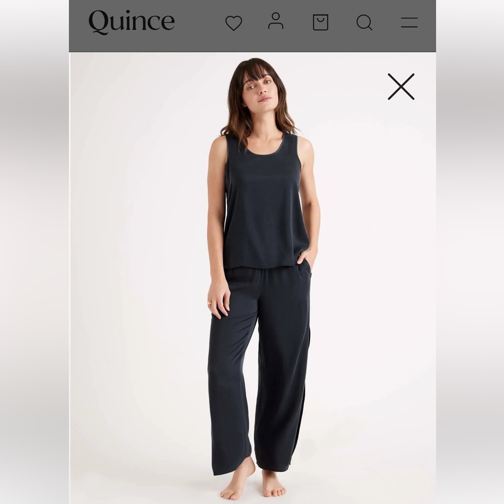 QUINCE Washable Silk Pajama Black Medium pants and tank
